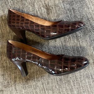 Sofft Brown Leather Animal Print Pumps Womens 8.5 Wide Heels
